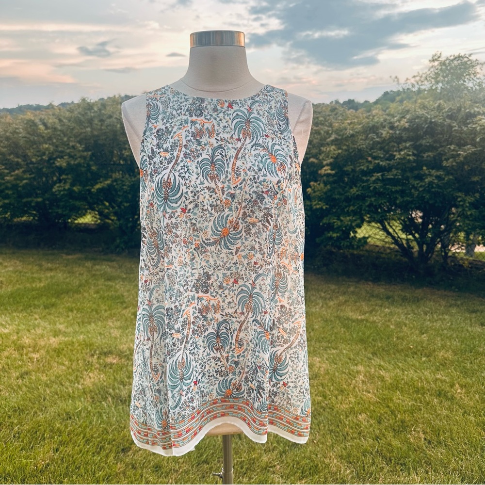 Max Studio Sleeveless Top w/Fun Tropical Palm Tree Design - Picture 3 of 14